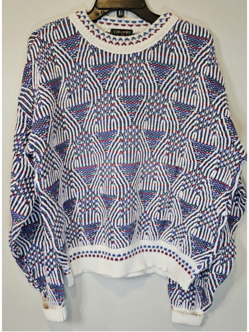 Vintage Colours Alexander Julian Sweater L USA Cotton Geometric 90s Knit